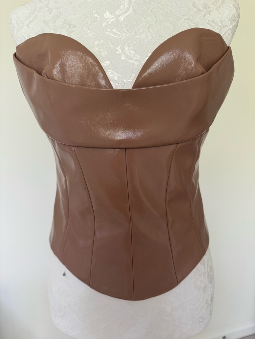 NWOT Strapless Patent Leather Bustier Corset in Tan